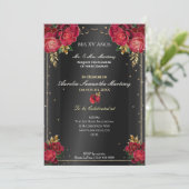 Schwarz mit Rote Rosen Quinceañera Einladungen (Stehend Vorderseite)