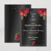 Schwarz mit Rote Rosen Quinceañera Save the Date (Vorne/Hinten)