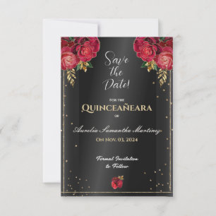 Schwarz mit Rote Rosen Quinceañera Save the Date
