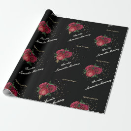 Schwarz mit Rote Rosen Quinceañera Wrapping Paper Geschenkpapier