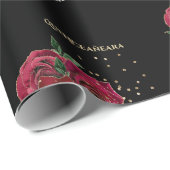 Schwarz mit Rote Rosen Quinceañera Wrapping Paper Geschenkpapier (Rolleneckpunkt)
