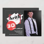 Schwarz mit roten Details Horizontal Foto Einladun Einladung (Vorne/Hinten)