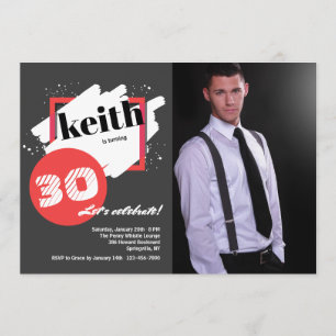 Schwarz mit roten Details Horizontal Foto Einladun Einladung