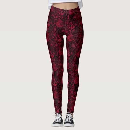 Schwarz mit roten, floralen Spitzen-Leggings Leggings (Vorderseite)