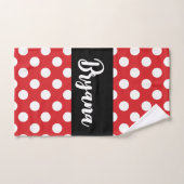 Schwarz mit roten weißen Polka Dots Personalisiert Badhandtuch Set (Handtuch)