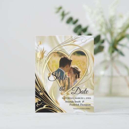 Schwarz mit Silber auf Champagner Silk Speichern S Ankündigungspostkarte (Stehend Vorderseite)