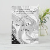 Schwarz mit Silber auf Champagner Silk Speichern S Einladung (Stehend Vorderseite)