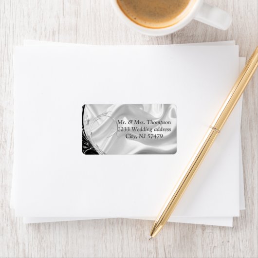 Schwarz mit Silber auf Champagner Silk Wedels Labe Adressaufkleber (Insitu)