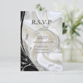 Schwarz mit Silber auf Champagnerseide RSVP Karte (Stehend Vorderseite)