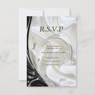 Schwarz mit Silber auf Champagnerseide RSVP Karte
