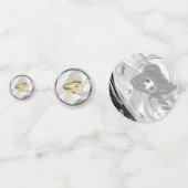 Schwarz mit Silber auf Elfenbeinseide Konfetti (Vorderseiten)