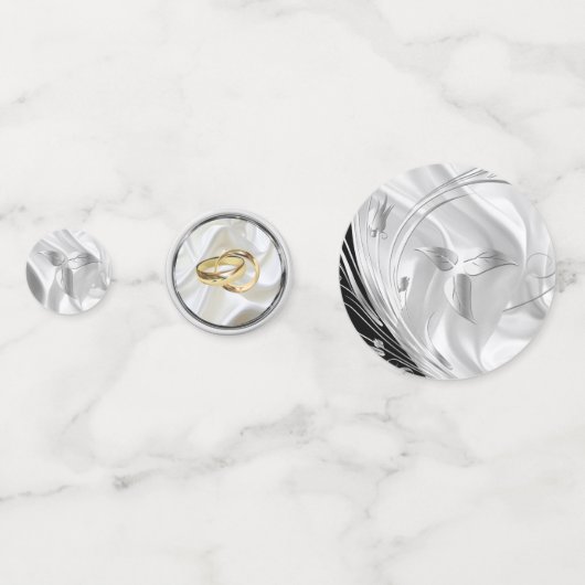 Schwarz mit Silber auf Elfenbeinseide Konfetti (Rückseiten)