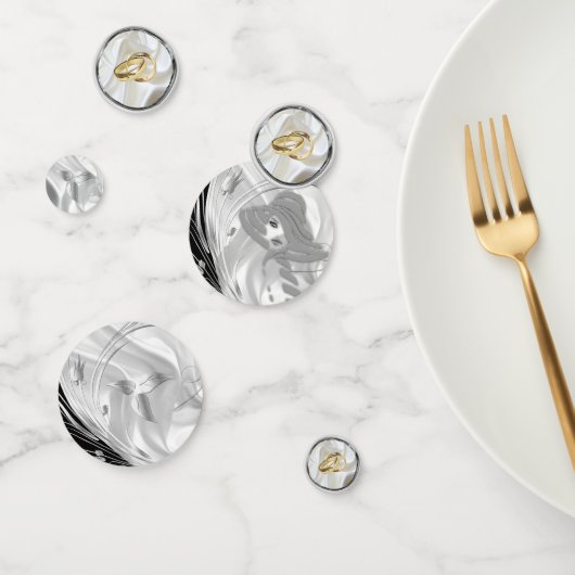 Schwarz mit Silber auf Elfenbeinseide Konfetti (Gruppe)