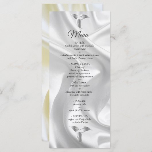 Schwarz mit Silber auf Elfenbeinseide-Menü Menükarte (Vorne/Hinten)