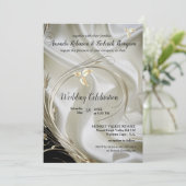 Schwarz mit Silber & Gold auf Champagner Silk Wedd Einladung (Stehend Vorderseite)