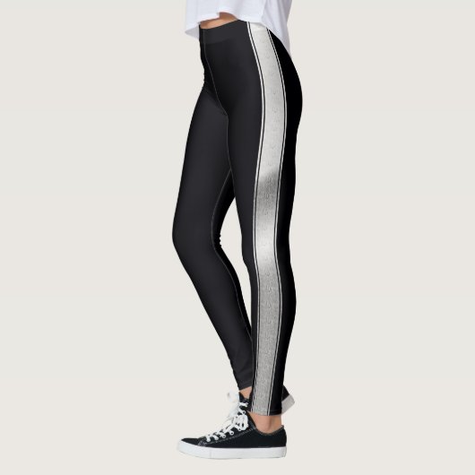 Schwarz mit Silberstreifen Streifen Leggings (Links)
