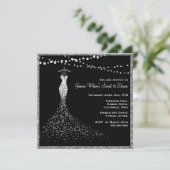 Schwarz mit Silver Glitzer Sweet 16 Einladung (Stehend Vorderseite)