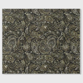 Schwarz mit Silver & Gold Floral Paisley Geschenkpapier (Flach)