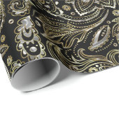 Schwarz mit Silver & Gold Floral Paisley Geschenkpapier (Rolleneckpunkt)