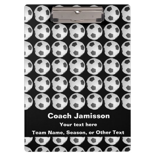 Schwarz mit Soccer-Ball-Muster für Trainer, Name, Klemmbrett (Vorderseite)