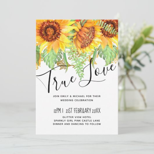 Schwarz mit Sonnenblumen Hochzeitbudget (Stehend Vorderseite)