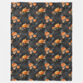 SCHWARZ MIT SPOOKY ORANGE HALLOWEEN BLUMENBOUQUEN FLEECEDECKE (Vorderseite)