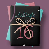 Schwarz mit Sternen und Wirbel süß 16 Geschenkpapier Set