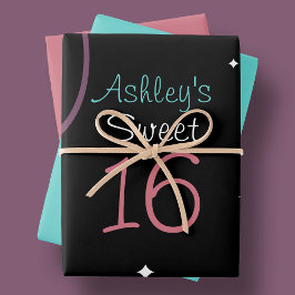Schwarz mit Sternen und Wirbel süß 16 Geschenkpapier Set
