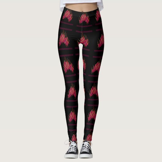 Schwarz mit Traubwein-Farbmustern Leggings (Vorderseite)