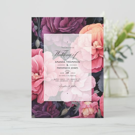 Schwarz mit weichen Pinks BläserFrühjahrssonne Einladung (Stehend Vorderseite)