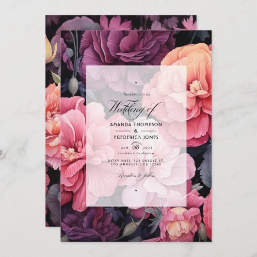 Schwarz mit weichen Pinks BläserFrühjahrssonne Einladung (Vorne/Hinten)