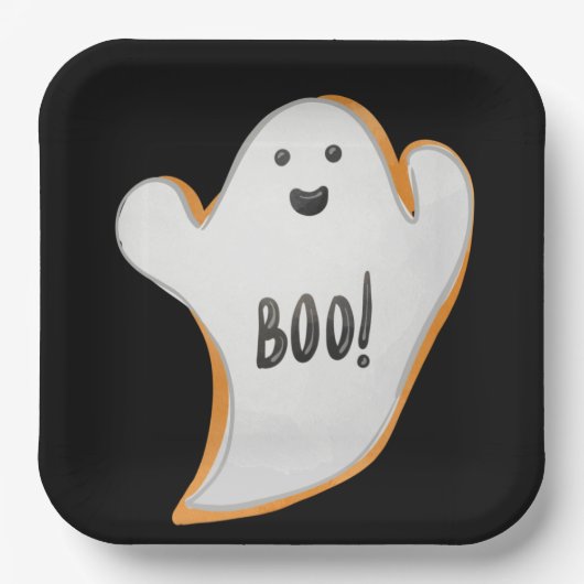 SCHWARZ MIT WEISS UND ORANGE HALLOWEEN GHOST PAPPTELLER (Vorderseite)