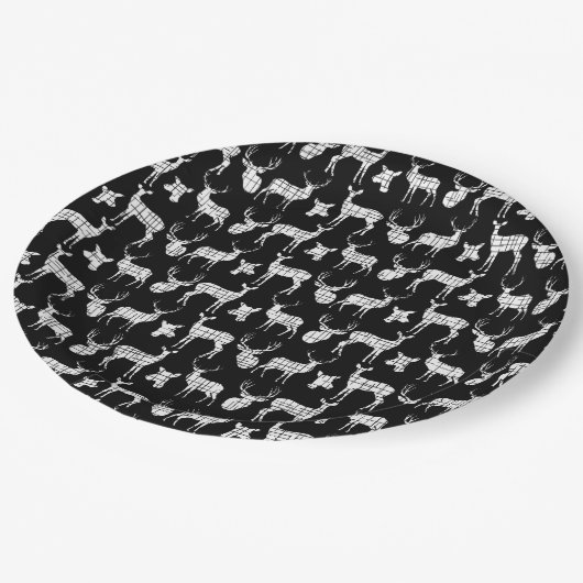 Schwarz mit weißem Hirschpapier Teller (Schrägansicht)