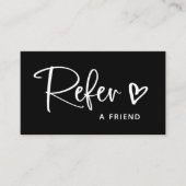 Schwarz mit weißem Script und Herz | Empfehlungskarte (Vorderseite)