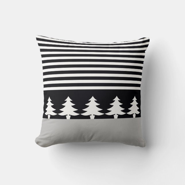 Schwarz mit weißem Streifen Kissen (Vorderseite)