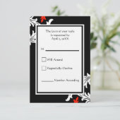 Schwarz mit weißem und rotem Damast RSVP Karte (Stehend Vorderseite)