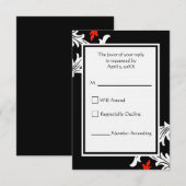 Schwarz mit weißem und rotem Damast RSVP Karte (Vorne/Hinten)
