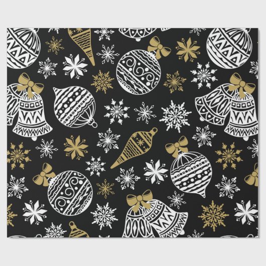 Schwarz mit weißem Weihnachtsmuster Papier Wrappin Geschenkpapier (Flach)