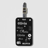 Schwarz mit weißen Blume, kundenspezifisch Gepäckanhänger (Vorderseite Vertikal)