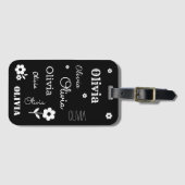 Schwarz mit weißen Blume, kundenspezifisch Gepäckanhänger (Vorderseite (Horizontal))