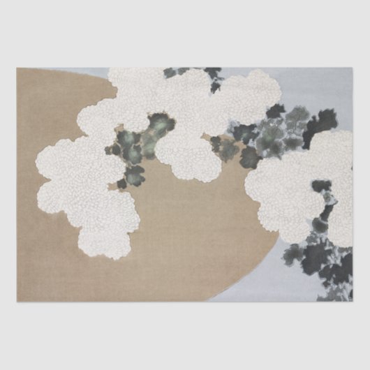 Schwarz mit weißen Dahlia-Blume auf Khaki Linen Seidenpapier (Vorderseite)