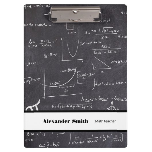 Schwarz mit weißen Mathematik-Gleichungen Mathemat Klemmbrett (Vorderseite)