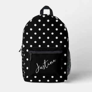 Schwarz mit weißen Polka Dots Personalisiert Bedruckter Rucksack