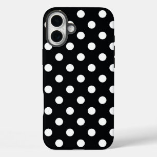 Schwarz mit weißen Polka-Punkten iPhone 16 Plus Hülle