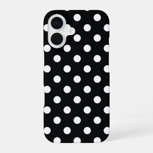 Schwarz mit weißen Polka-Punkten iPhone 16 Hülle (Rückseite)