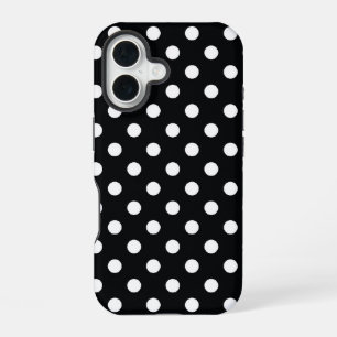 Schwarz mit weißen Polka-Punkten iPhone 16 Hülle