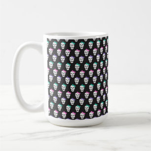 SCHWARZ MIT WEISSEN SKULTUREN MIT PINK LILA GRÜNBU KAFFEETASSE