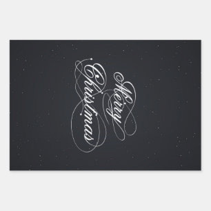 Schwarz mit weißen Sparks frohe Weihnachten Geschenkpapier Set