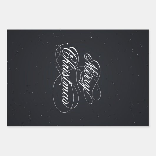 Schwarz mit weißen Sparks frohe Weihnachten Geschenkpapier Set (Vorderseite)