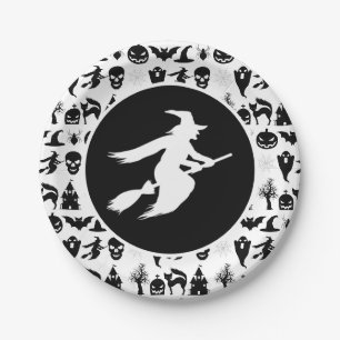 Schwarz mit Weißen Wittling Halloween Pappteller